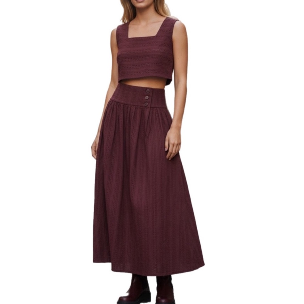 FREE PEOPLE For Sunshine 2-piece Skirt Set in Sweet Raisin 100% cotton